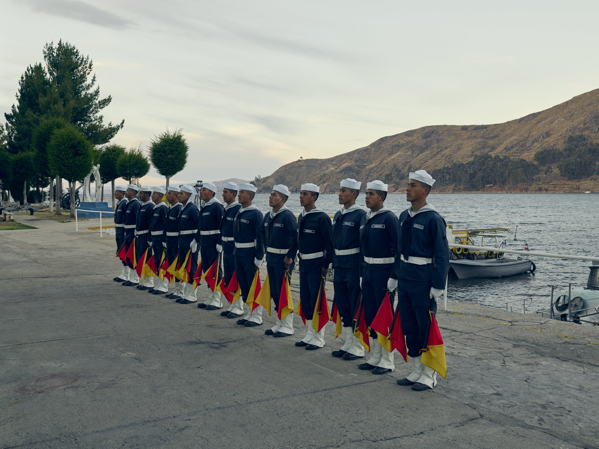Bolivian Tiquina Navy stand in line